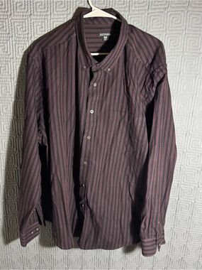 George Button Down Shirt Mens 3XL 54-56 Red Stripe Cotton Blend